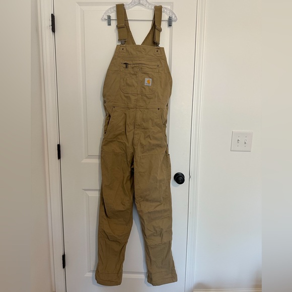 Carhartt Men’s Rigby Bib Overall Relaxed Fit Khaki Pockets Brown 34x34 - Picture 1 of 11